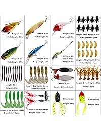 SUPERTHEO Juego de señuelos de pesca, cucharas de pesca, señuelos de rana, señuelo de metal duro suave VIB, grúa de sonajero Popper Minnow Pencil Jig gancho para trucha bajo Salmon con caja de botas gratis