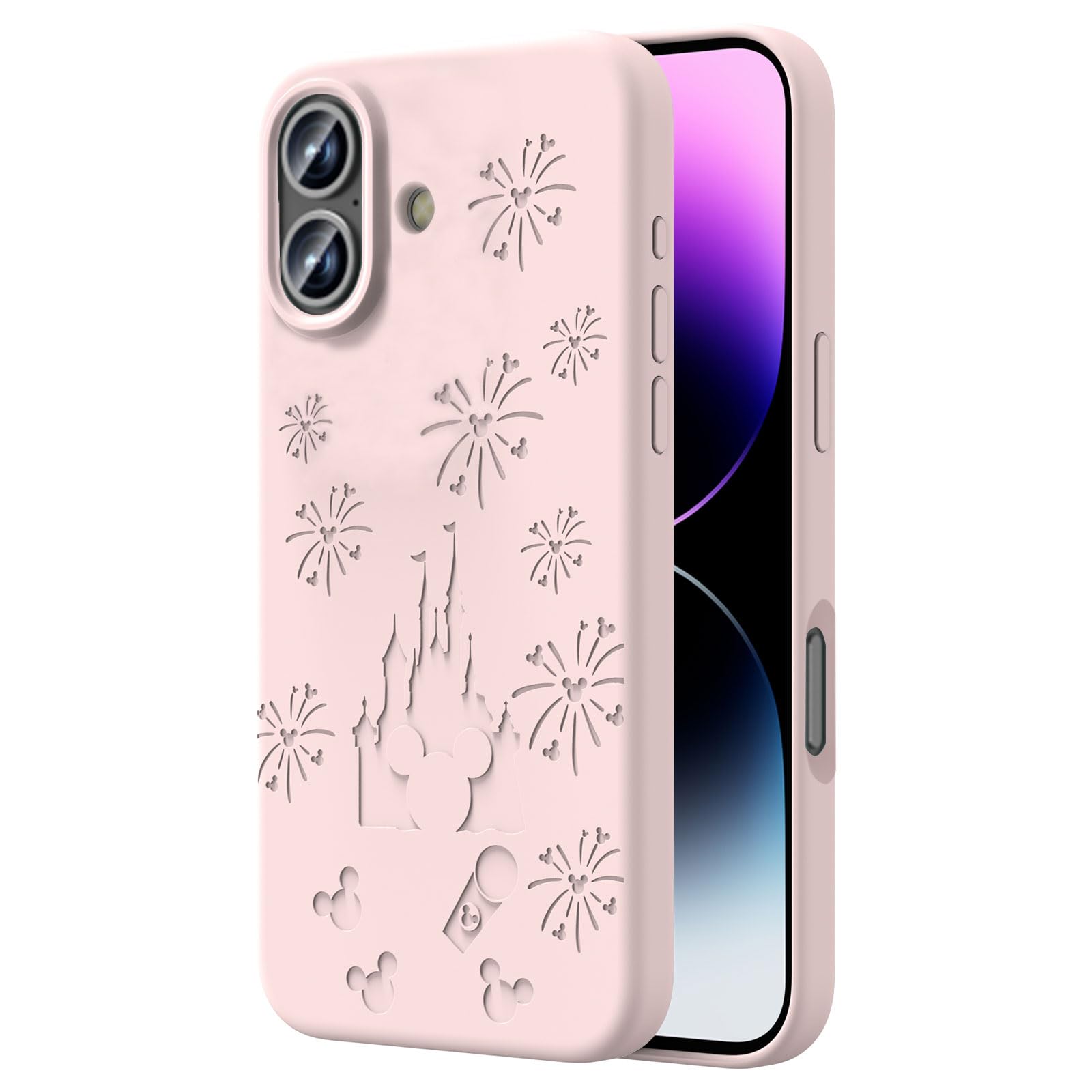 Photo 1 of OAOA Magnetic Engraved Case Compatible with iPhone 16 Case, Compatible with Magsafe, Camera All-Round Protection, Slim Liquid Silicone Phone Case for Women Girls, Pink Castle