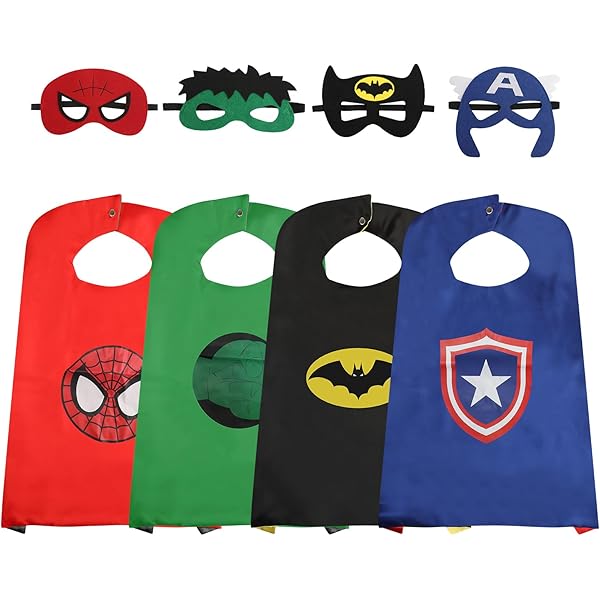 Folklyzo Superhero Capes & Masks Set For Kids - Halloween Costume Dress Up With Velcro Neck Fastener