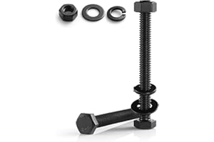 BNUOK 1/4-20 x 6 Hex Head Screws Bolts,Hex Nuts,Flat & Lock Washers,304 Stainless Steel 18-8,Black Zinc Plated,Fully Threaded(8 Sets)