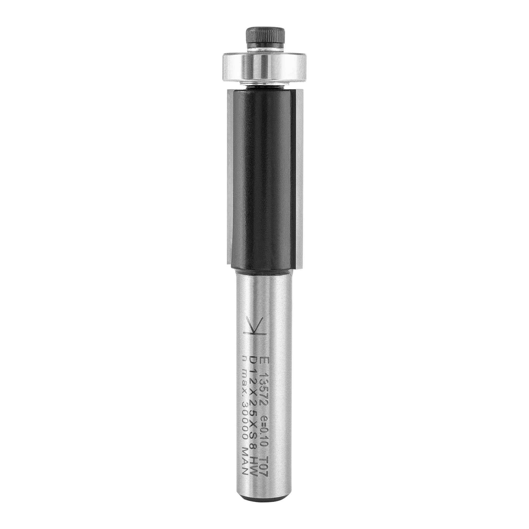 ENT 13572 Flush Trim Router bit, Shaft (S) 8 mm, Diameter (D) 12 mm, NL 25 mm, SL 32 mm, GL 65,9 mm, in Carbide, with Ball Bearing