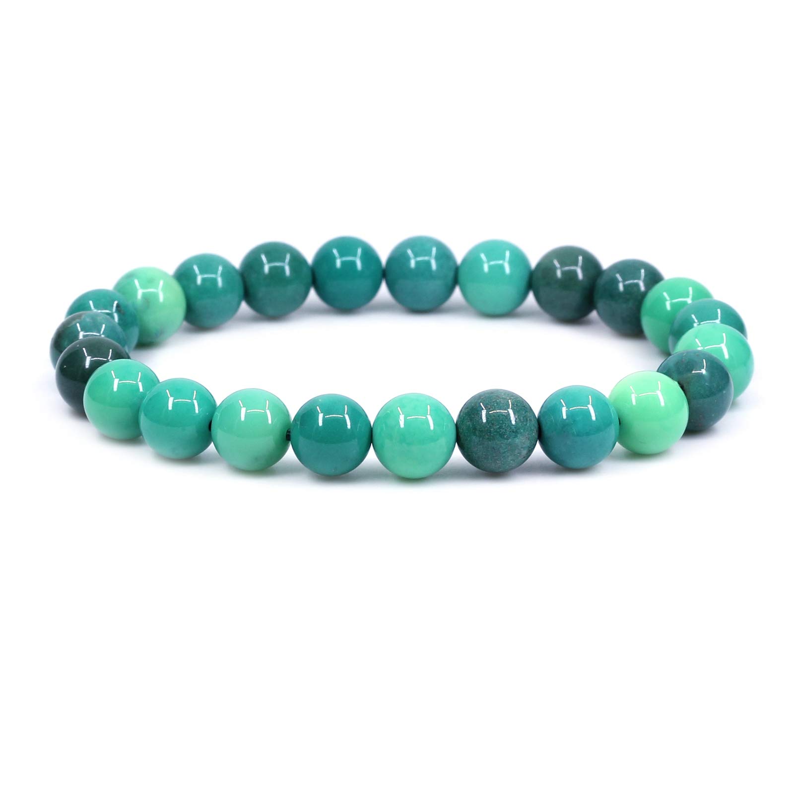 CHENYUE Natural Green Chrysoprase Gemstone 8mm Round Beads Stretch Bracelet 7" Unisex — image 1