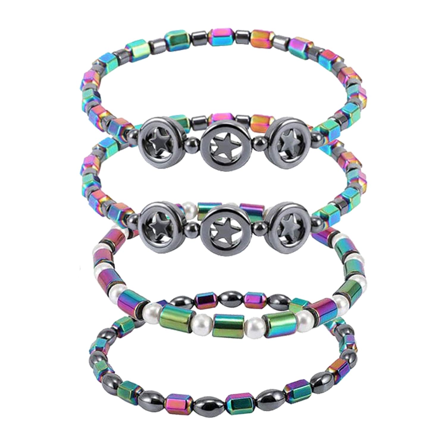 YSDYY 4-Pack Adjustable Black Gallstone Anklet, Fashion Ankle Bracelet Beaded Elastic Beach Daily Essential Anklet for Fashion Men, Women