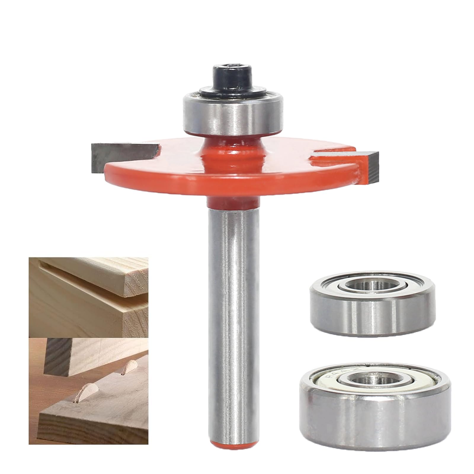Akylin 3 in 1 Biscuit Jointer Router Bit, 1/4”Shank Biscuit Joint Slot Cutter Router Bits & 3 Bearing Set , Slot Woodworking Tool for Plywood Slotting,Grooving,Rebating