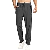Surenow Men's Athletic Pants Elastic Waist Quick-Dry Lightweight Pants Workout Outdoor Sweatpants with Zipper Pockets