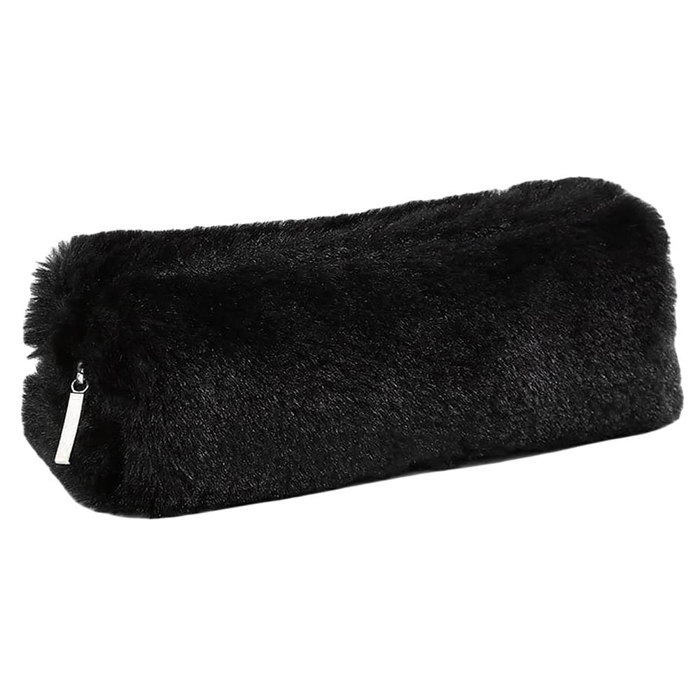 BETOOL Plush Pencil Case, Fluffy Stationery Cover Cute Makeup Pouch Holder Teen Girls Boys Students Storage Bag for Coin Purse Pencil Cosmetic(Black)
