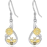 Zhi Kexin Bee Sunflower Dangle Drop Earrings for Women 925 Sterling Silver Bumble Bees Jewelry Gifts