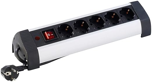 revolt 5 Fach Steckdose: 5-Fach-Tisch-Steckdosenleiste Premium Alu-Line, Überspannungsschutz (Steckdosen mit Überspannungssch