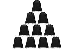 Grneric 10Pcs Drawstring Backpack Bulk Cinch Bag, Drawstring Bags Polyester for Gym Sports Beach Party Trip (Black)