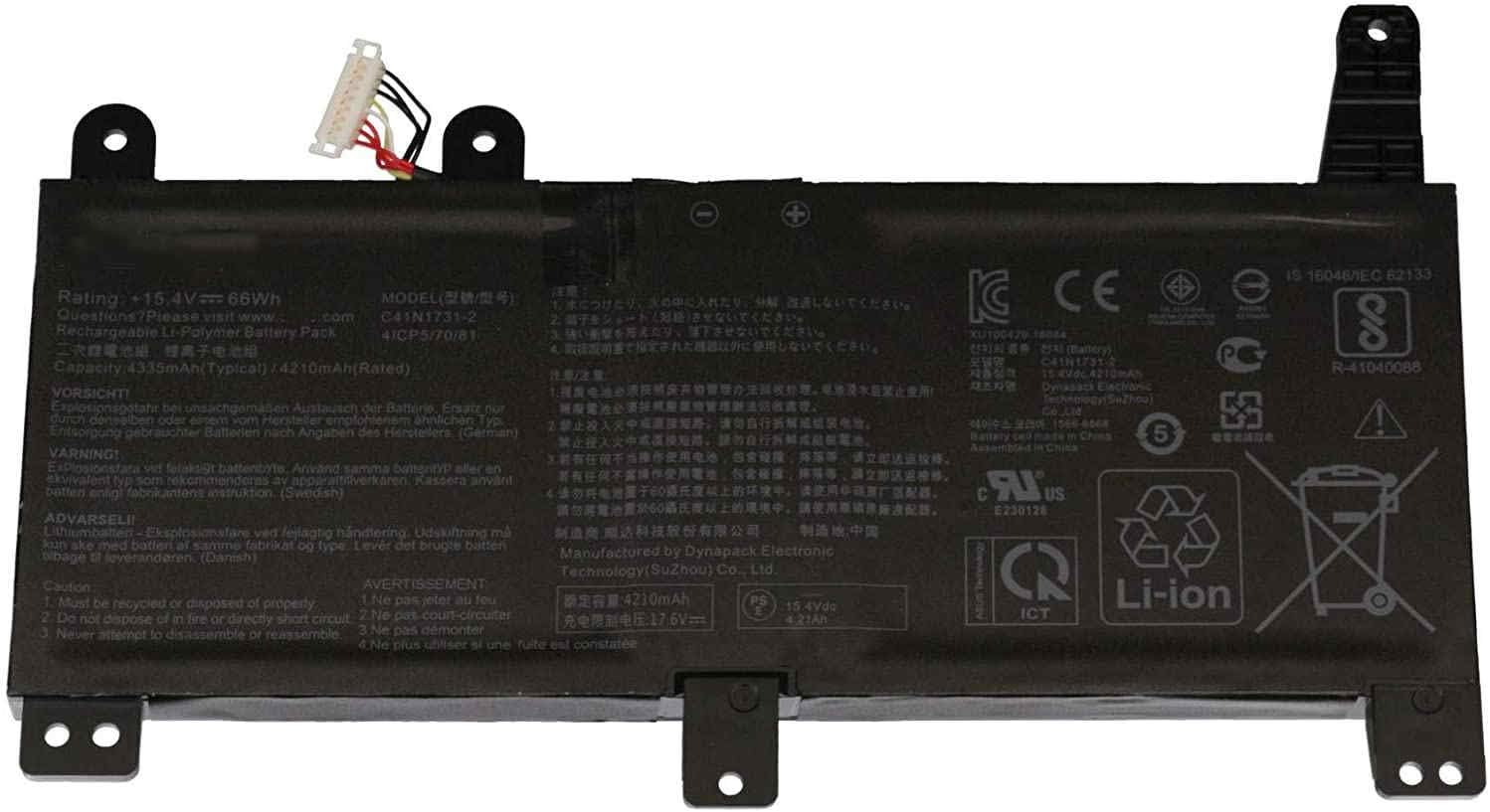 7XINbox C41N1731 15.4V 66Wh 4335mAh Laptop battery Replacement For Asus GL504 GL504GM GL504GS ROG Strix GL504GW Scar II GL504GM-ES155T GL504GM-ES158T GL504GM-ES157T 0B200-02940000