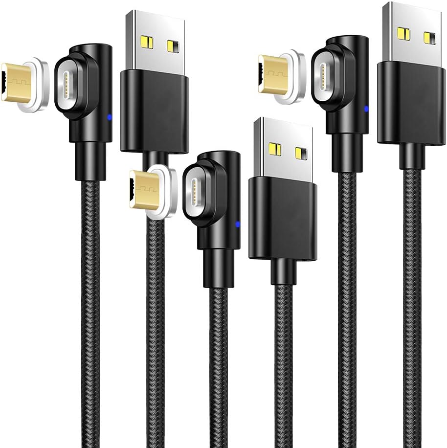 Right Angled Charging Cable, LAMA [3Pack 3.3ft] 3A Fast Charge Magnetic Micro USB Cables with 3 Micro USB Magnetic Connectors for Samsung Galaxy S7/S6/J7, Huawei, PS4, Kindle, Echo Black