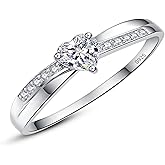 AVECON 925 Sterling Silver Heart Promise Ring for Her Solitaire CZ Engagement Wedding Eternity Anniversary Ring for Women Size 9.5