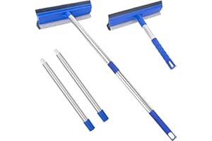 KEFANTA Window Squeegee for Home, 56'' Long Handle Shower Door Cleaner Tool, 2-in-1 Glass Scrubber for Car Windshield Cleaning
