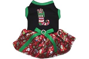 Petitebella Christmas Sock Puppy Dog Dress (Black/Red Xmas, XXX-Large)