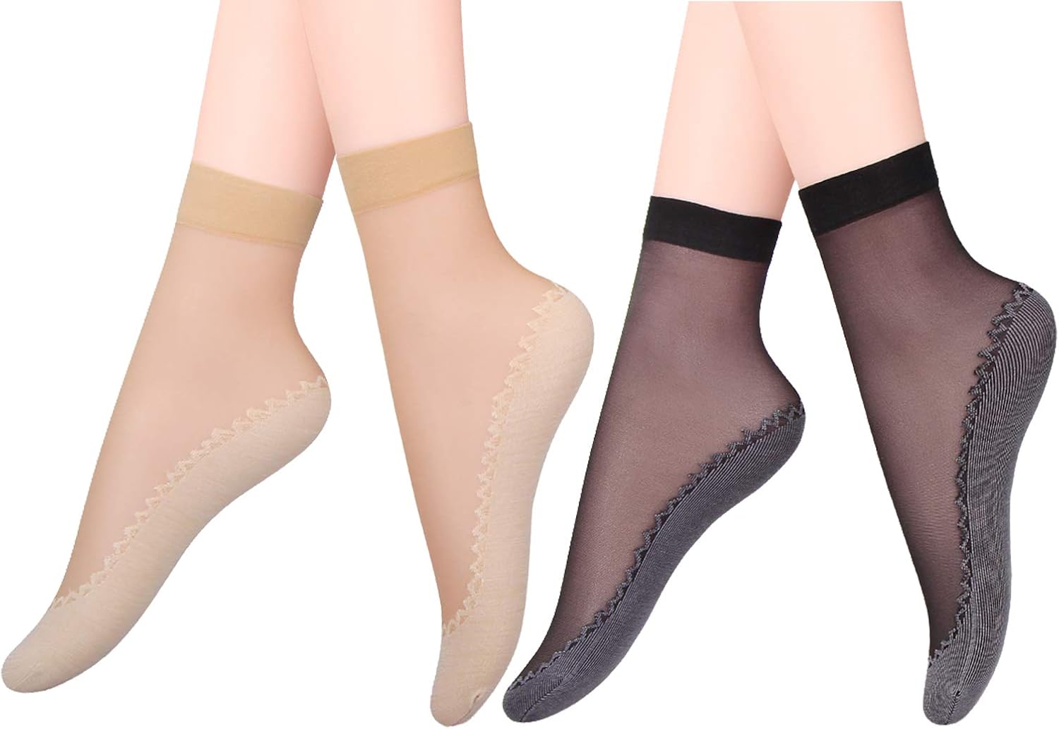 Fitu Women's 12 Pairs Silky Cotton Sole Sheer Ankle High Nylon Tights