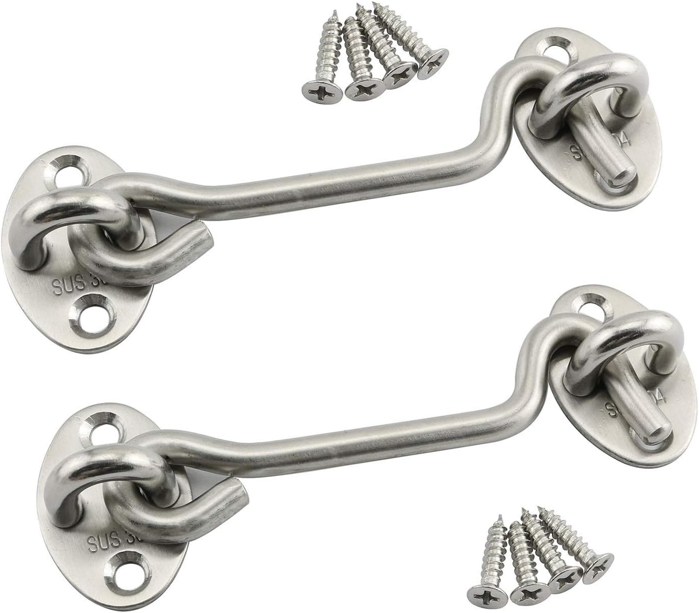RLECS 2pcs Hook Eye Latch Lock 304 Stainless Steel Security Home Hardware Accessories Wind Brace Silent Holder Window Safety Stopper Cabin Hook Door Latch 4