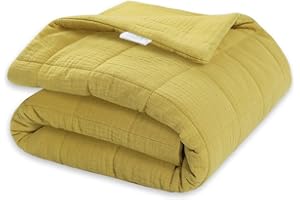 TWINOR Baby Muslin Quilt Blanket，Warm and Lightweight Crib Quilt Neutral Comforter for Newborn and Toddler Boys Girls (Light Yellow)