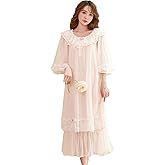 Pansleejoy Women's Vintage Lace Victorian Nightgown Half Flare Sleeve Nightwear Summer Sleep Dress