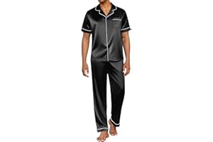 Ekouaer Mens Satin Pajama Set Short Sleeve Button Down Sleepwear Classic Loungewear Set with Long Pants