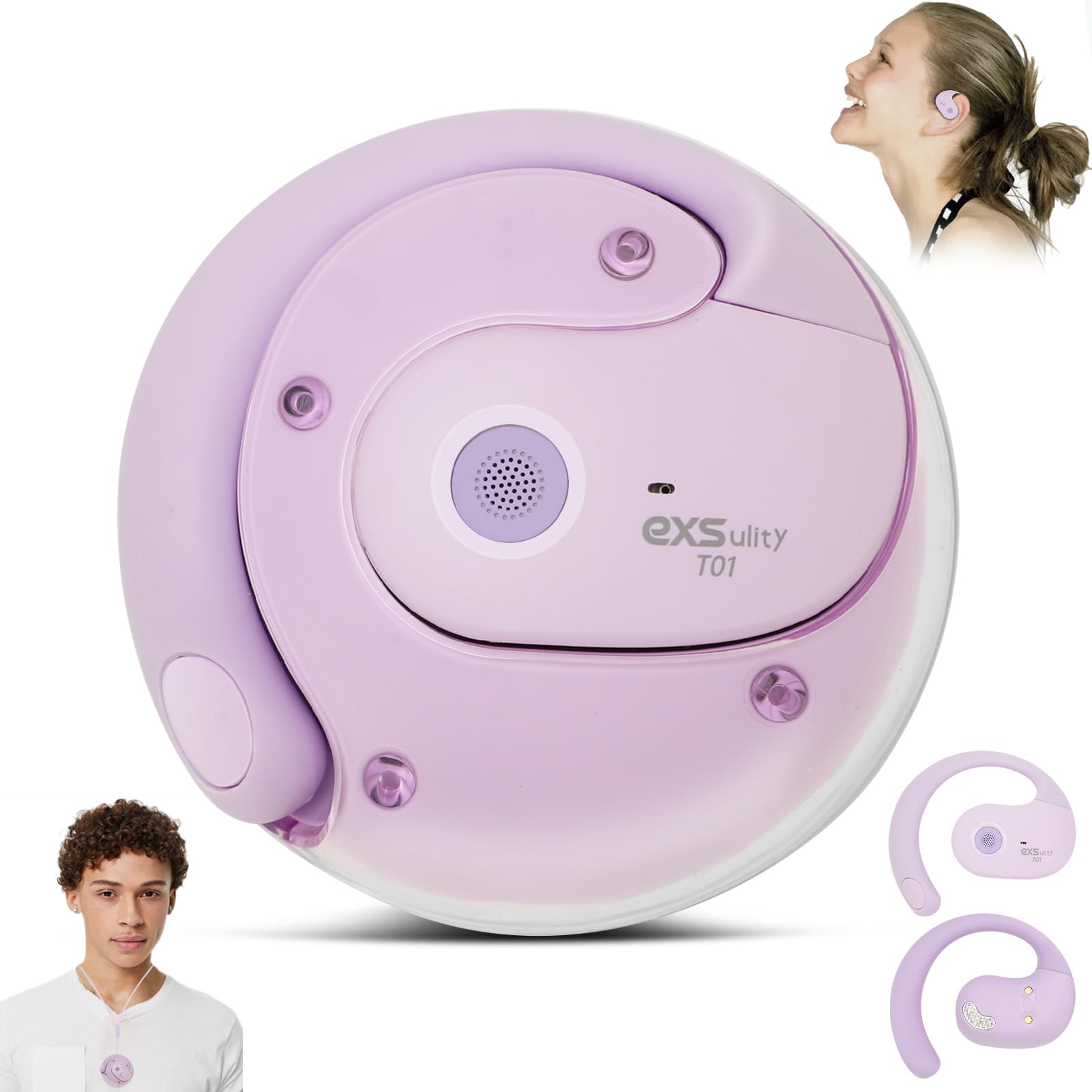 AI Language Translator Earbuds,144 Online Languages Translation in Real Time Bluetooth 5.4 Wireless Clip On Earbuds Instant Translate Earbuds Ideal for Travel Business Learning (PURPLE)