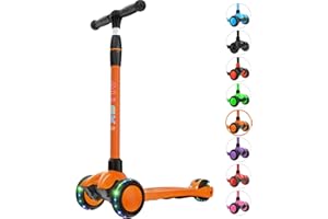 Allek Kick Scooter B03, Lean 'N Glide 3-Wheeled Push Scooter with Extra Wide PU Light-Up Wheels, Any Height Adjustable Handlebar and Strong Thick Deck for Children from 3-12yrs (Orange)