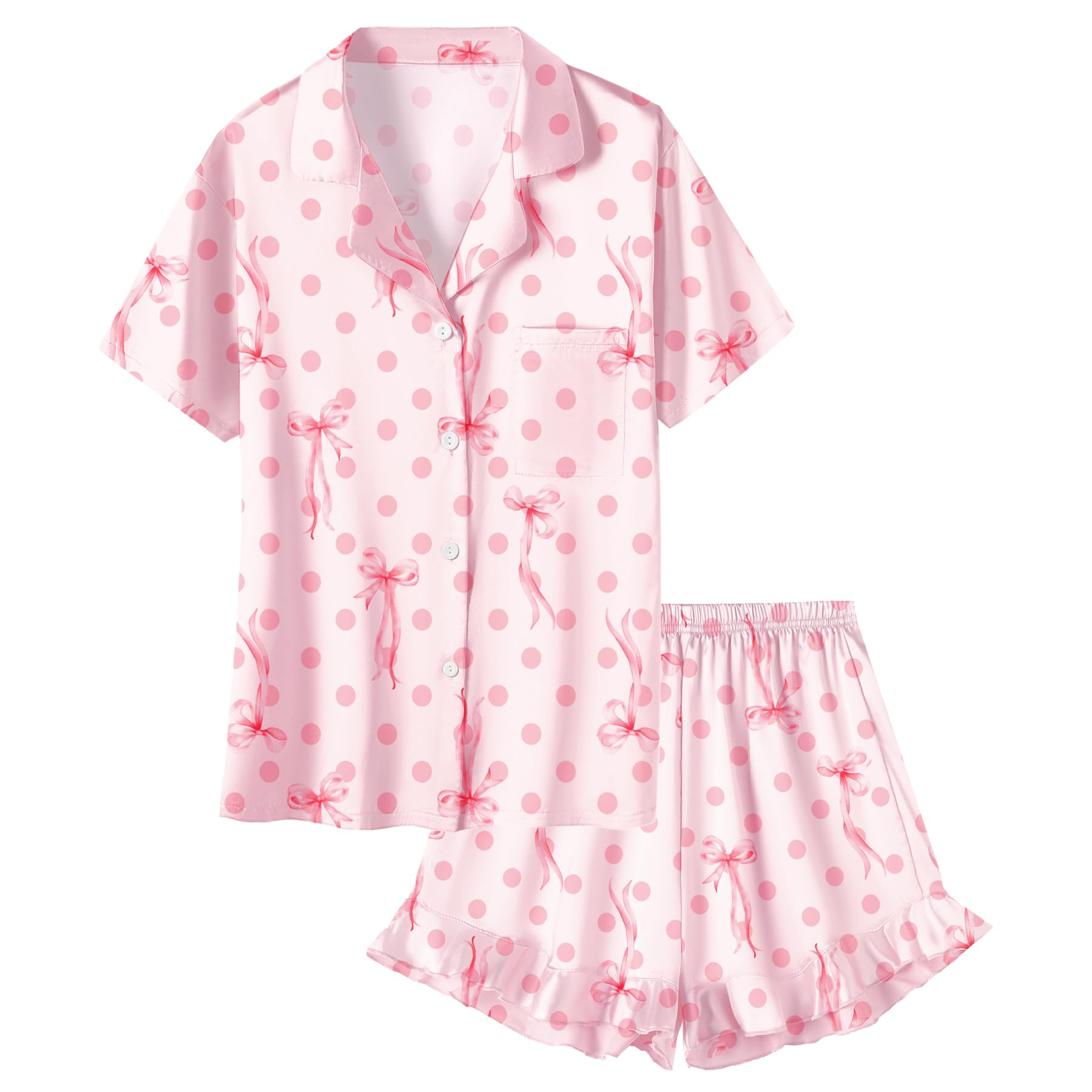 Umeyda Girls Satin Silky Collar V Neck Ruffle Short