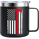 ZAHUOMUG Firefighter Gifts for Men | Stainless Steel Travel Tumbler/Mug with Lid for Coffee Cup| Thin Red Line Flag Design for Fireman | Fire Department 12oz