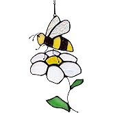 HAOSUM Bee Suncatcher Flower Stained Glass Window Hangings, Bees Decor Party Birthday Bee Gifts for Women,Bee Lovers, Housewarming Gifts.