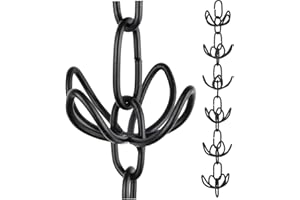 Rain Chains by JASINC 8.5 ft Lily Wire Link Chain Black Powder Coated Aluminum, to Replace Roof Gutter Downspout, with Installation Kit, Rainwater Catcher/Water Diverter, JAS1001BLK