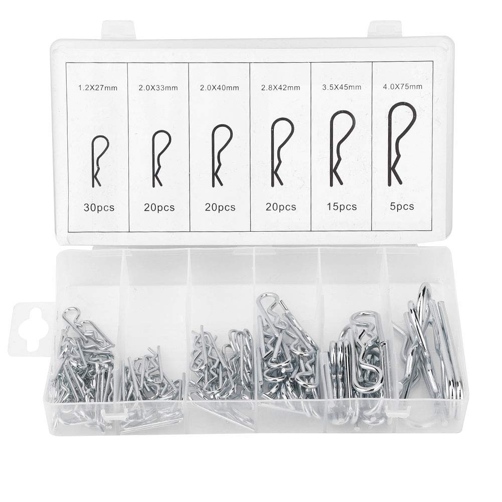 110Pcs Cotter Pin Assortment Kit R Clips Stainless Steel Galvanized Wave Cotter Pin Spring Retaining Pins Assortment Kit