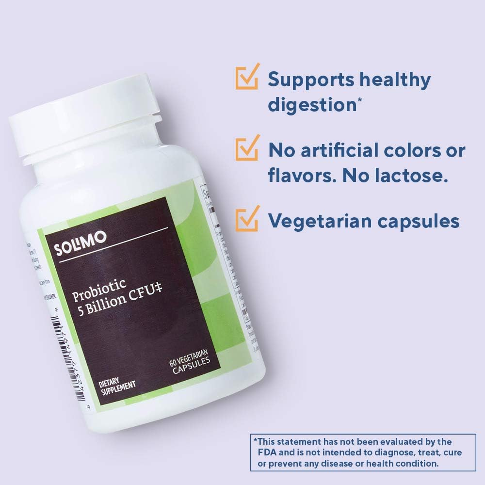  Brand - Solimo Probiotic 5 Billion CFU, 8 Probiotic strains with 60 mg Prebiotic Blend, 60 Vegetarian Capsules, 2 Month Supply, Supports Healthy Digestion: Health & Personal Care