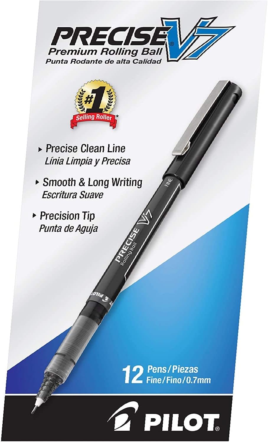 PILOT Precise V7 Stick Liquid Ink Rolling Ball Stick Pens, Fine Point (0.7mm) Black Ink, 12-Pack (35346): Office Products