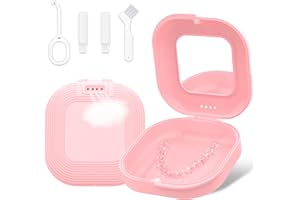 HEIGOEOST Retainer Case with Mirror and Vent Holes, Cute Retainer Holder Case Compatible with Invisalign, Aligner and Night Guard Case, Slim Retainer Case with Retainer Removal Tool, Chewies & Brush (Pink)