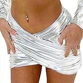 Zoestar Silver Metallic Mini Skirt Shiny Wrap Skirts Rave Festival Outfits for Women