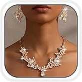 Yean Gold Bridal Jewelry Set Rhinestone Necklace and Earring Set Crystal Costume Prom Jewelry for Women and Bride