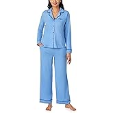 Nautica 2-Piece Notch Collar Pajama Set for Women, Button-Up Top & Drawstring Pants, Cotton Blend, Lightweight