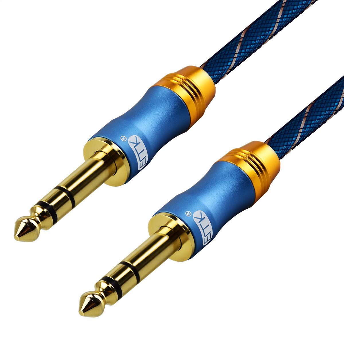 EMK Guitar Cable TRS 6.35mm Jack Instrument Cables 6.35mm 1/4 inch Jack 6.3 Male to Male Braided Instrument Cable Stereo Cables for Electric Bass, Speaker, Mixer, Keyboard (1.5m)