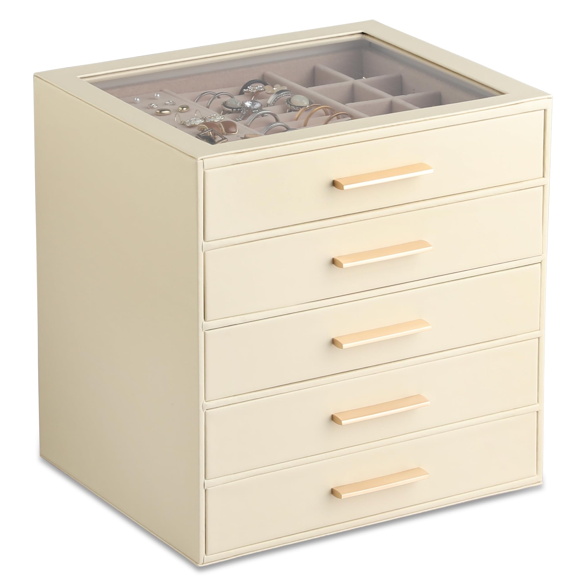 Photo 1 of Frebeauty Clear Lid Jewelry Box,5-Layer Jewelry Organizer with Drawer,PU Leather Jewelry Organizers and Storage