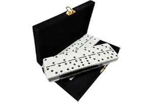Marion & Co. Domino Double Six - Black & White Two Tone Tile Jumbo Tournament Size w/Spinners in Deluxe Velvet Case