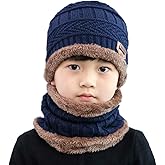 XYIYI Kids Winter Hat and Scarf Set, 2Pcs Warm Knit Beanie Cap and Scarf for 5-14 Years Old