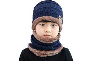 XYIYI Kids Winter Hat and Scarf Set, 2Pcs Warm Knit Beanie Cap and Scarf for 5-14 Years Old