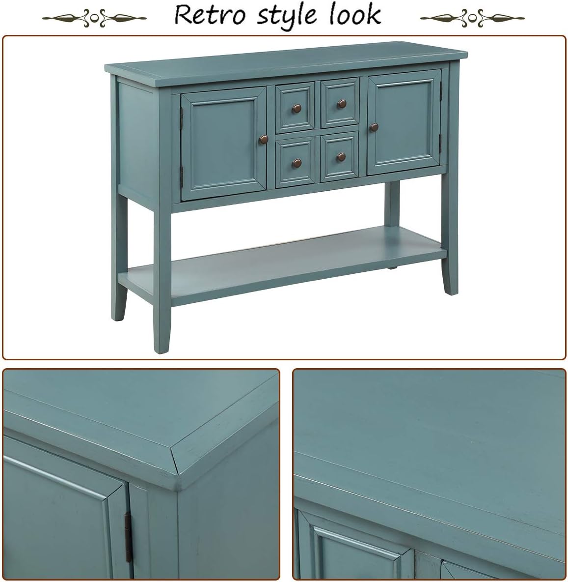Merax Console Sofa Table Sideboard with Storage Drawers Cabinets and Bottom Shelf for Living Room, Kitchen, Entryway/Hallway, Blue: Furniture & Decor