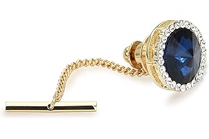 YYBONNIE Men's Classic Round Crystal Men's Tie Tack Gold Color Tie Tack Clutch Back Fashion Necktie Tack Pin with Chain Crystal Lapel Pins Brooch