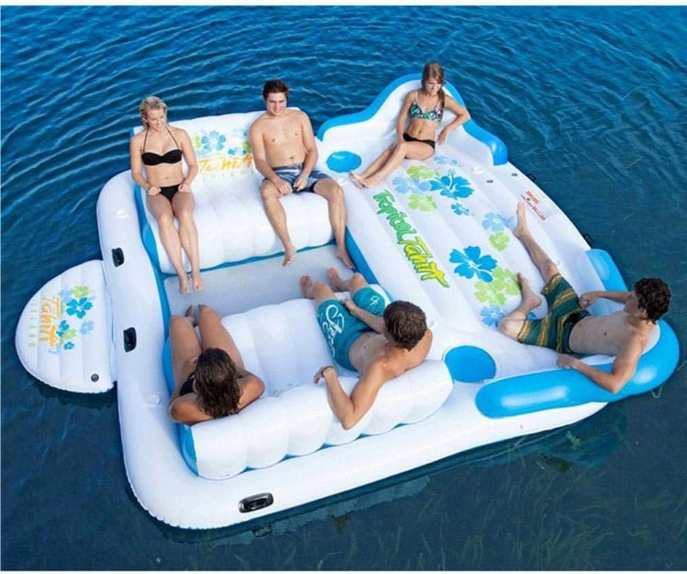 Water Outdoor Products Giant PVC Floating Row Inflatable Toys, Large Island Floating Bed Water Float Toys, Suitable for 6 People - 3.8x2.7m