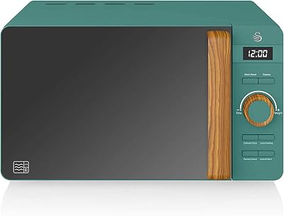 Nordic Microondas digital 20L, 6 niveles funcionamiento, 800W potencia, temporizador 30 min, fácil limpieza, modo descongelar, diseño moderno, tirador efecto madera, verde mate