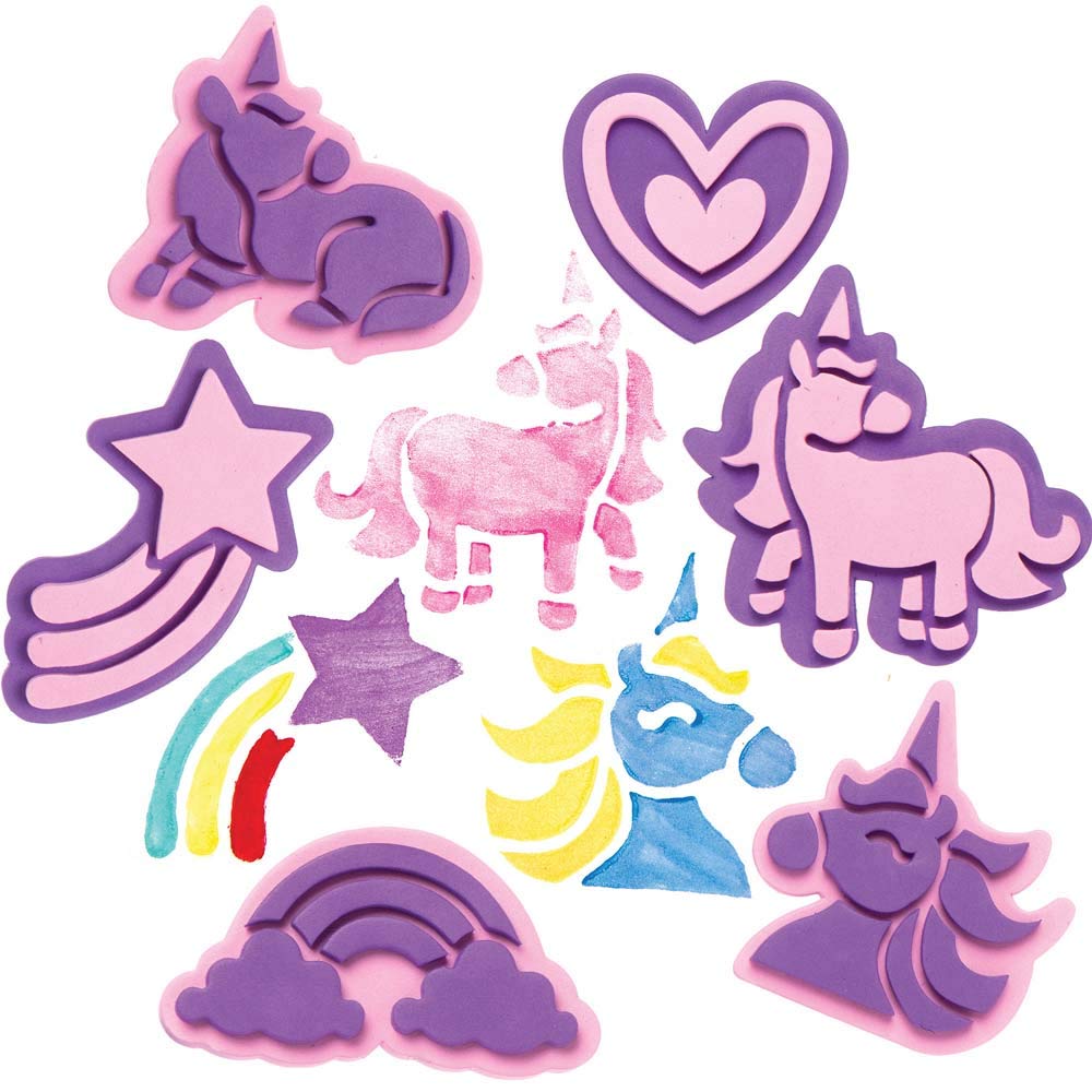 Baker Ross AX355 Unicorn Foam Stampers - Pack of 10, Stamp Set for Children, Ideal for Kids Arts and Crafts Projects