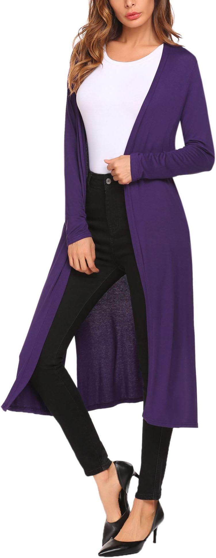 Women's Open Front Casual Long Sleeve Knitted Cardigan Sweater with Pocket