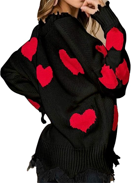 CORAFRITZ Valentine's Day Knitted Sweater for Women V Neck Sweater with