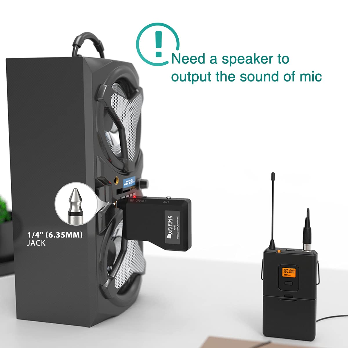 FIFINE 20-Channel UHF Wireless Lavalier Lapel Microphone System with Bodypack Transmitter, Mini XLR Female Lapel Mic and Portable Receiver, Quarter Inch Output. Perfect for Live Performance-K037