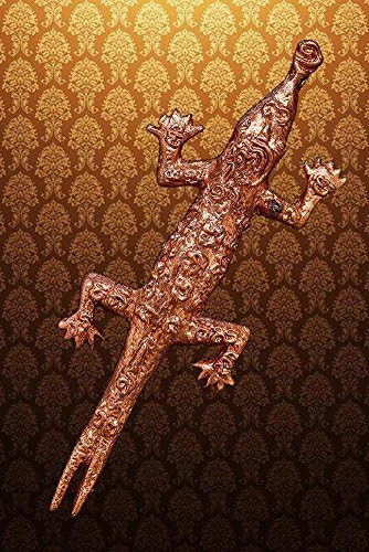 Thai Buddha Amulet (Phra): 2 Tails Copper House Lizard with copper material from Rai-Tang-Thong Temple for lucky (Copper, 2 cm.x 6 cm.)